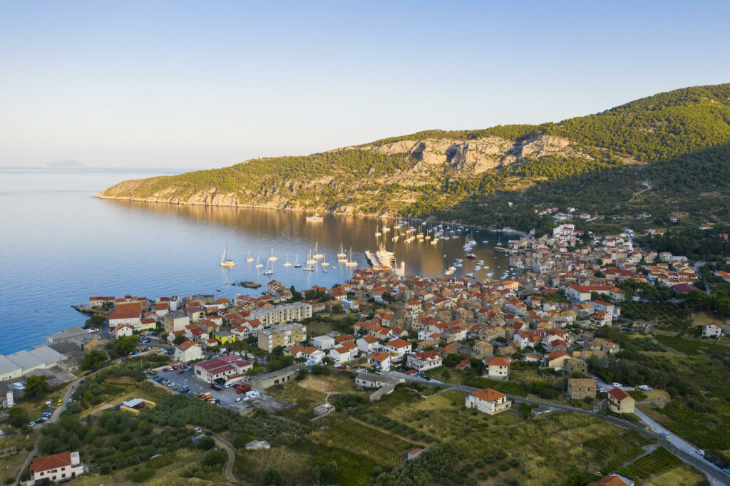 aerial view of komiza on vis island croatia