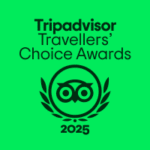 Tripadvisor Travellers’ Choice Awards 2025 logo on a green background with an owl icon encircled by laurel leaves.